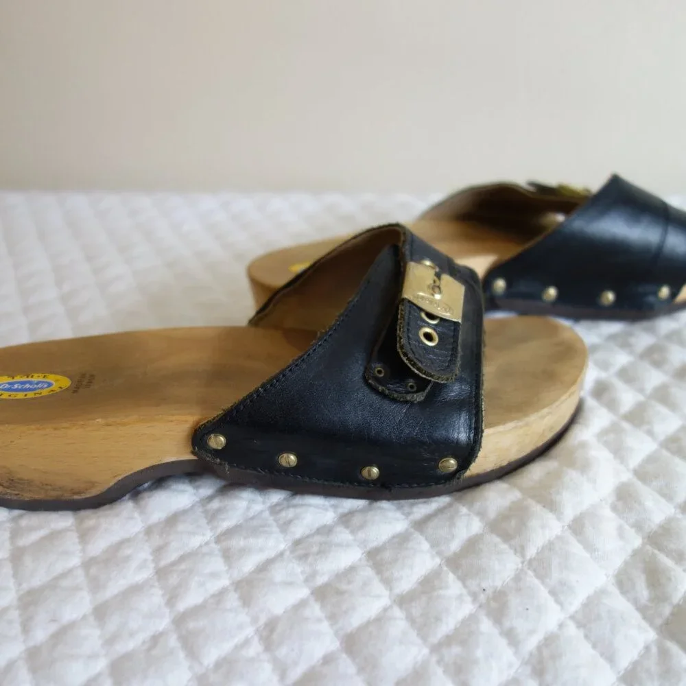 Vtg DR SCHOLLS Original Made in Italy Wood Sandals w/ toe loop – Sz 7? - Picture 2 of 7